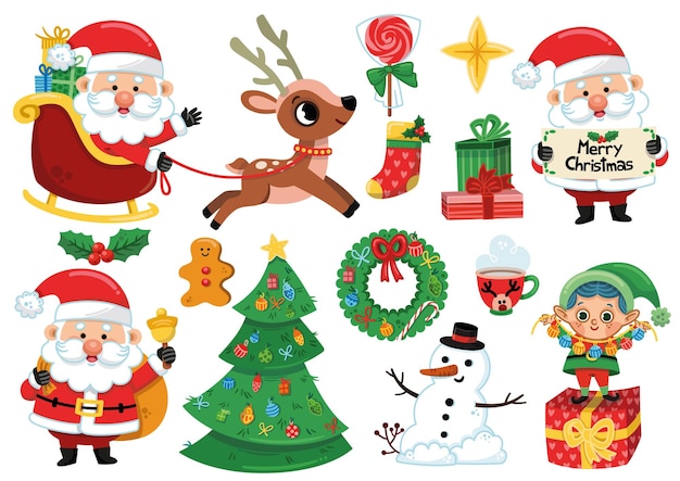 Premium Vector | Christmas clip art set. santa and christmas ...