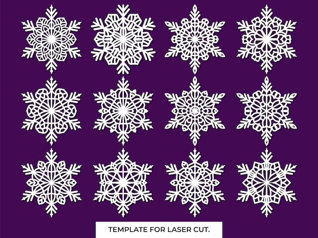 Christmas coaster snowflake with Lotus Mandala Vector Template Set for Cutting and Printing