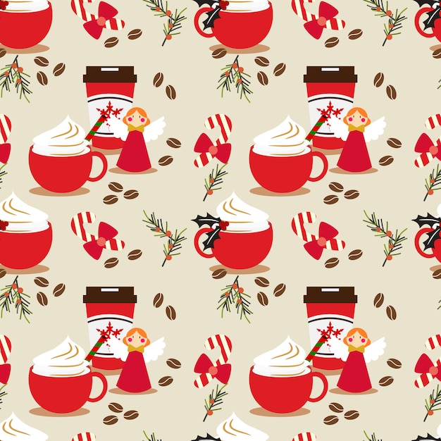 Christmas coffee seamless pattern.