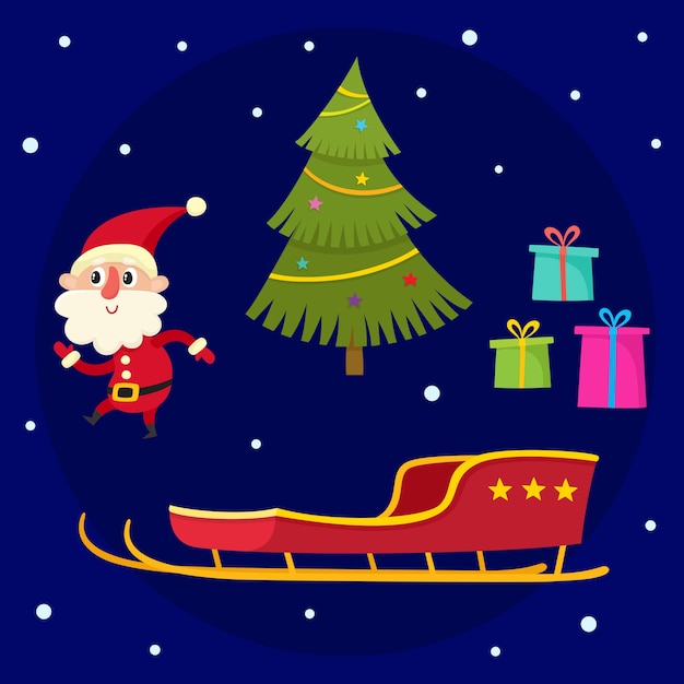  Christmas collection of cute cartoon Santa Claus, christmas tree, gifts and sleigh