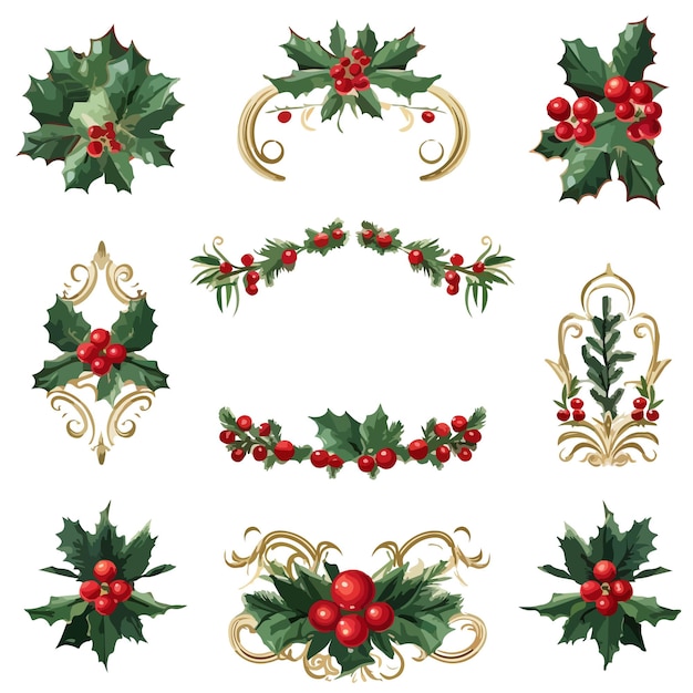 Vector christmas collection floral mofits and frames