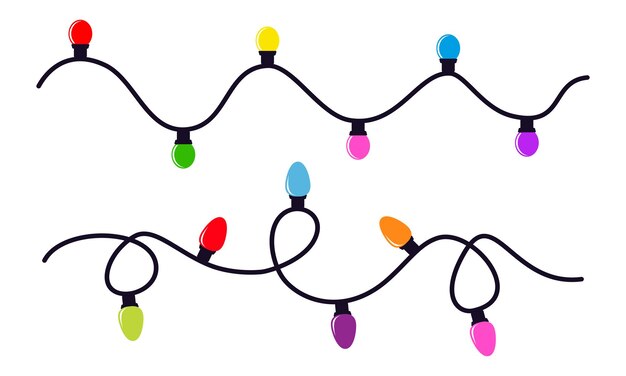 Vector christmas color lights garland set on white vector