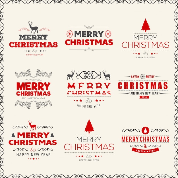 Christmas colored creative typographies on plain background