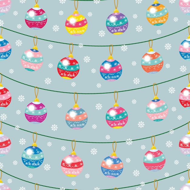 Vector christmas colorful glass ball seamless pattern