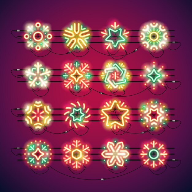 Christmas Colorful Neon Snowflakes