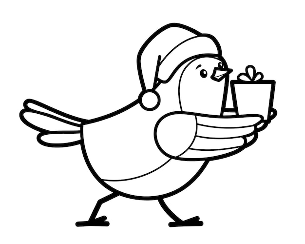 Christmas coloring book or page for kids. Christmas Bird black and white vector illustration