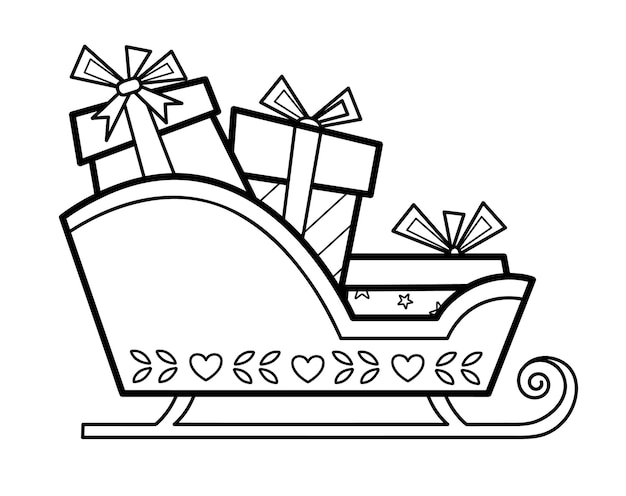 Christmas coloring book or page for kids. christmas sled black and white vector illustration