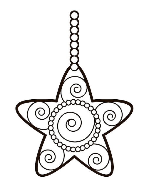 Christmas coloring book or page for kids. Christmas star black and white vector illustration