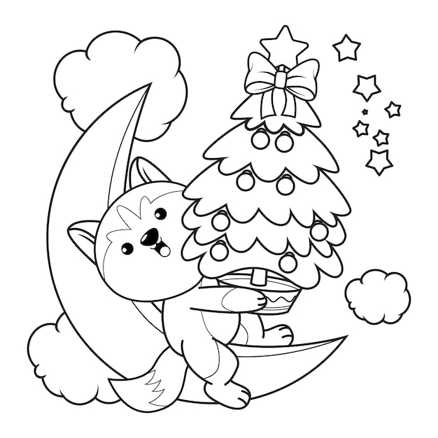 かわいいハスキー22のクリスマスの塗り絵