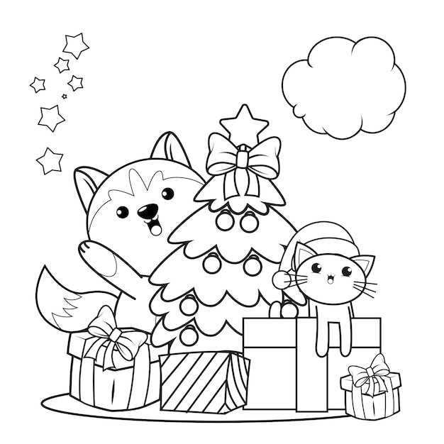 Christmas coloring book with cute husky27