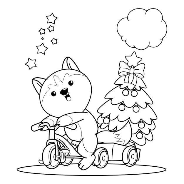 かわいいハスキー35のクリスマスの塗り絵