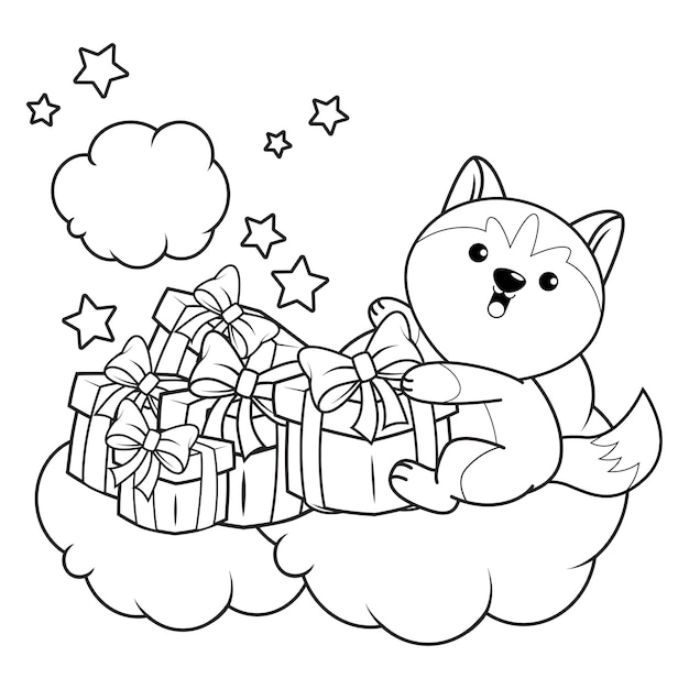 Christmas coloring book with cute husky6