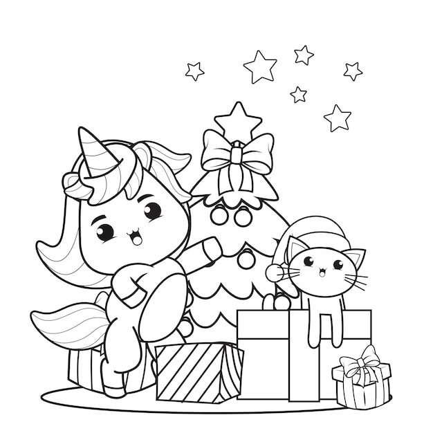 かわいいユニコーンとクリスマスの塗り絵28