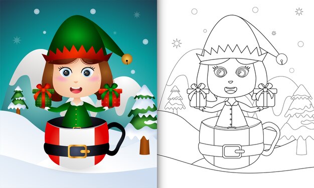 Christmas coloring book with an elf