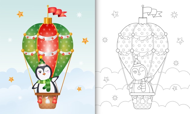 Christmas coloring book with a penguin