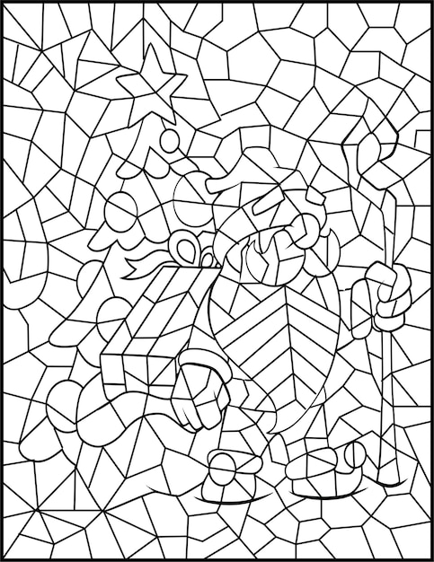 Christmas coloring page for adult and kids christmas stained glass