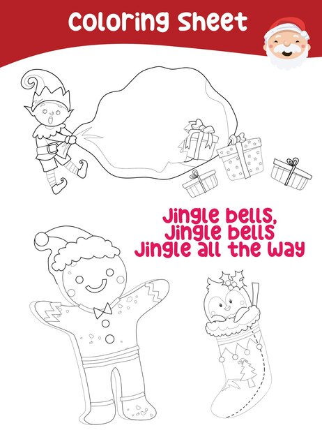 Christmas coloring page. Cute and funny cartoon characters. Coloring game for preschool children.