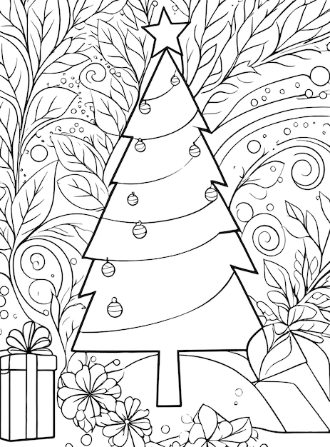 ベクトル クリスマス カラーページ 手描き ベクトルアートと白い背景のイラスト