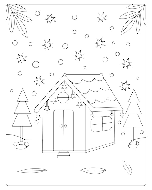 Christmas Coloring Page Premium Vector For Kids