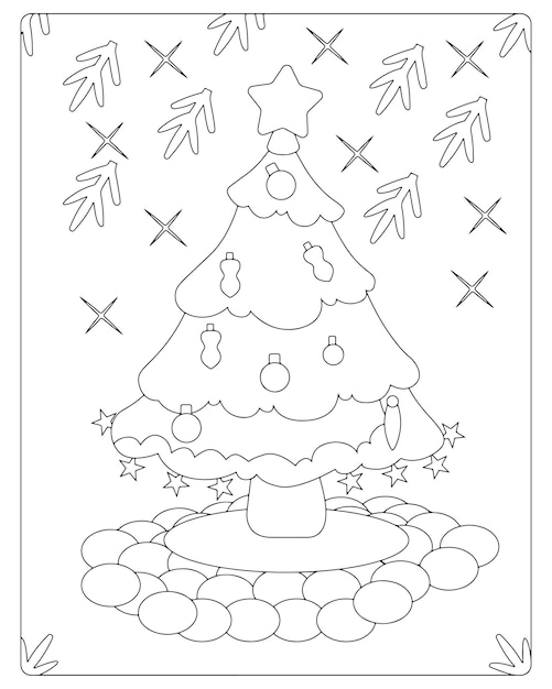 Christmas Coloring Page Premium Vector For Kids