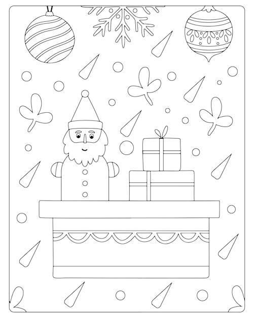 Christmas Coloring Page Premium Vector For Kids