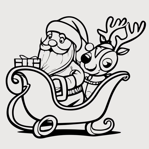 Vector christmas coloring page with santa brings gifts