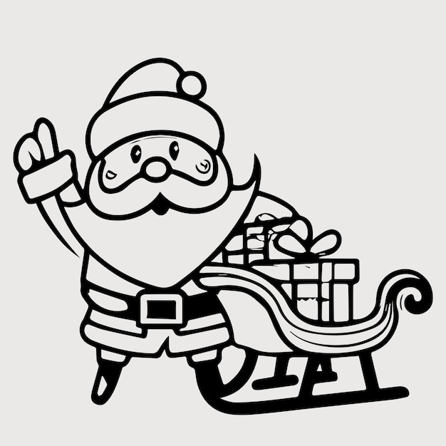 Vector christmas coloring page with santa brings gifts