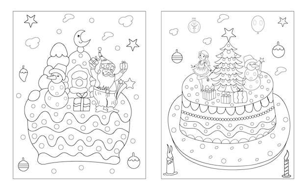 Christmas coloring pages Christmas cake with festive decoration