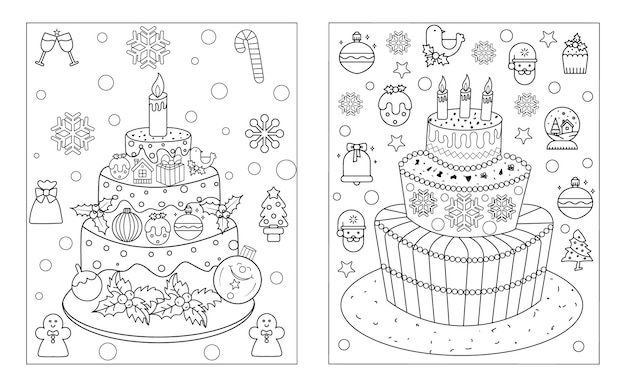 Christmas coloring pages Christmas cake with festive decoration