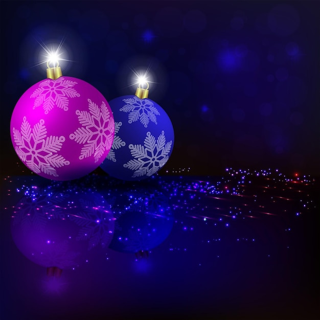 Vector christmas  composition of a blue shade with silhouettes of new year s balls of blue and violet color