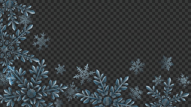 Vector christmas composition of large complex transparent snowflakes in light blue colors for use on dark background. transparency only in vector format