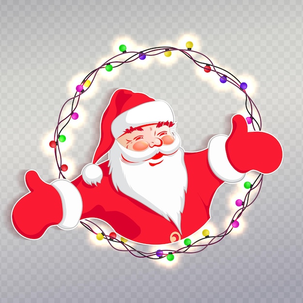 빛나는 전구의 화환 둥근 팔을 벌린 산타 클로스의 크리스마스 구성실루엣