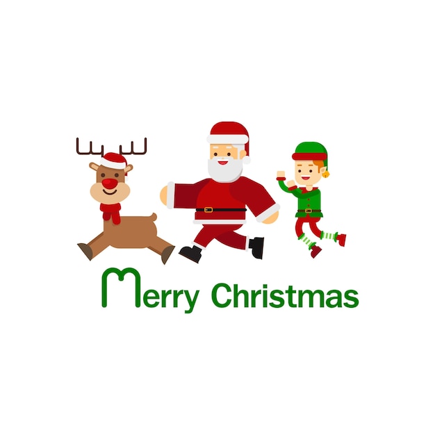 Christmas concept Santa and elf cartoon characters with deer