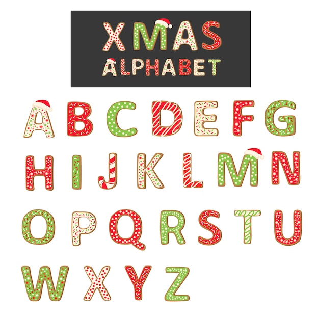 Vector christmas cookie alphabet isolated on white
