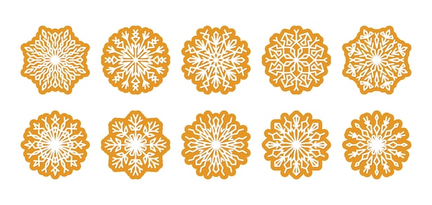 Christmas cookies in form of snowflakes for winter holidays. Gingerbread snow flakes winter sweets