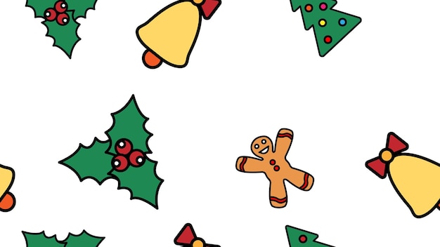 Christmas cookies seamless vector background Holiday pattern gingerbread tree bell