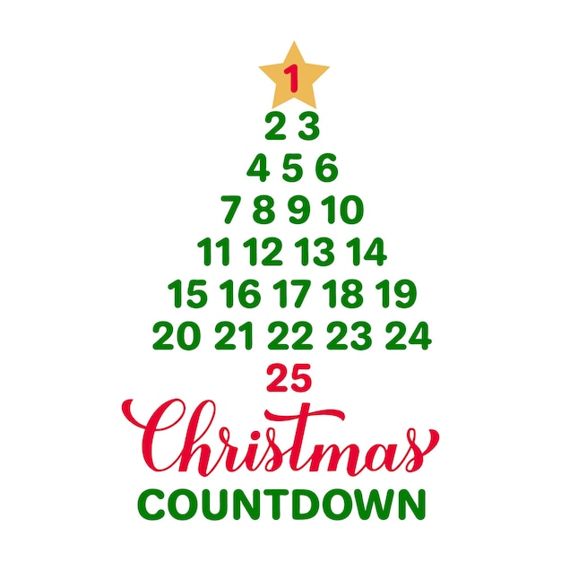 Рождественский обратный отсчет дней до рождества шаблон календаря адвента векторная иллюстрация