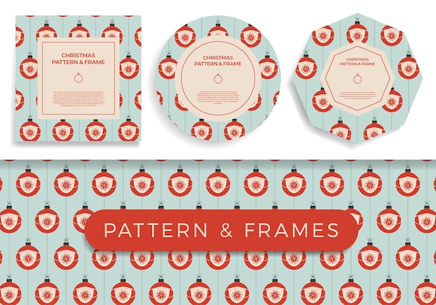 Vector christmas covid seamless pattern and frame set illustration