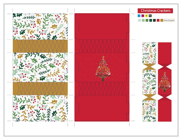 Set di cracker di natale con la linea di fustellatura cracker di natale rossi e verdi