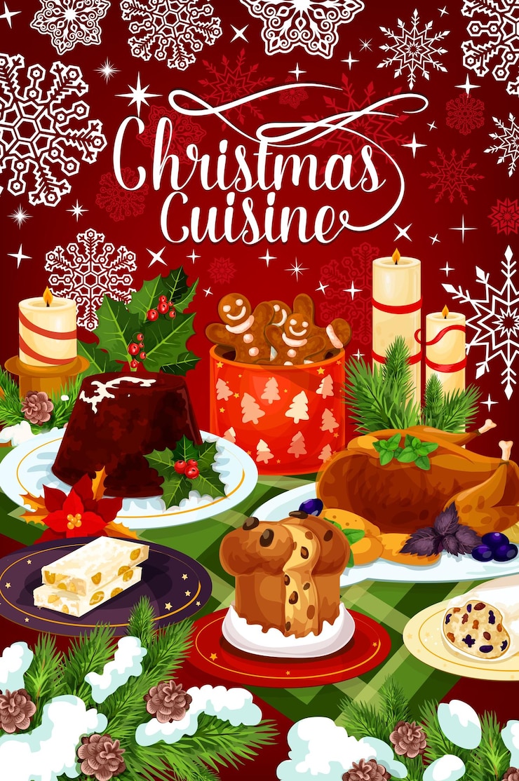 Vector christmas cuisine winter holiday dinner banner