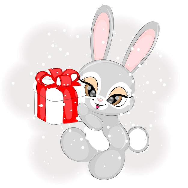 Christmas Cute bunny with a gift vector illustration