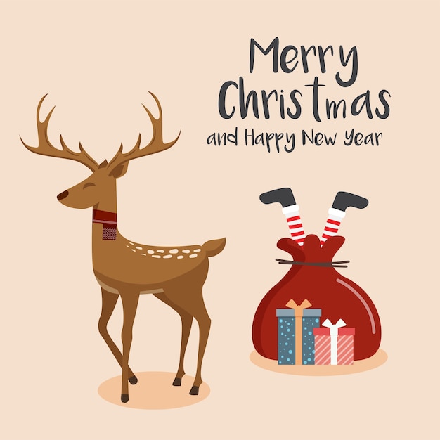 Christmas cute deer. merry christmas and happy new year.