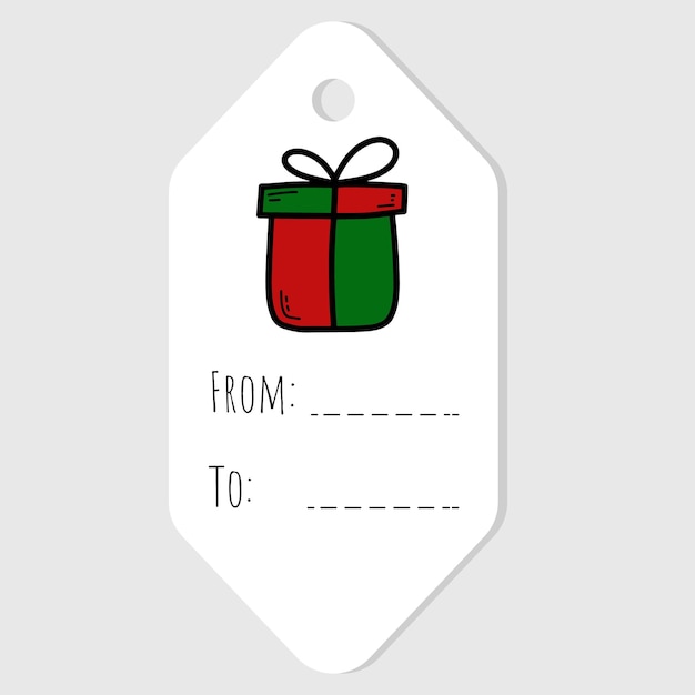 Vector christmas cute gift tag with doodle vector illustration