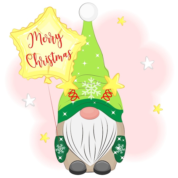 Вектор Рождественский милый гном со звездами на голове иллюстрации
