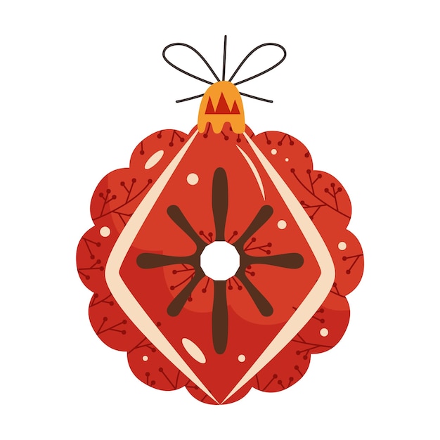 크리스마스 귀여운 빨간 나무 장난감 크리스마스 스티커 휴일 기호 아이콘 벡터 일러스트와 함께 복고풍 색상 평면 스타일의 새해 복 많이 받으세요 장식