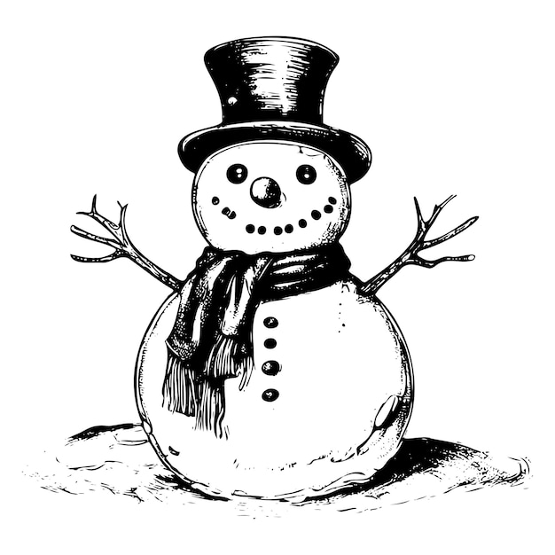 Christmas cute snowman in a hat festive winter concept doodle style vector illustration on isolated