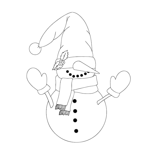 Christmas cute snowman in a hat Festive winter concept Vector illustration