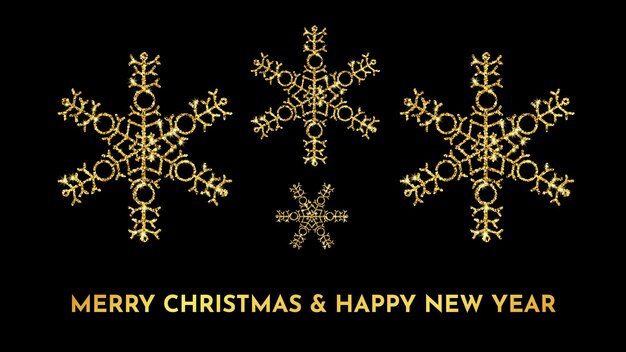 Christmas dark background with gold glitter snowflakes. New year snowflake holiday decoration. Vector illustration