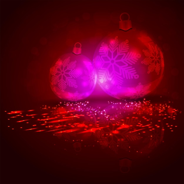 Рождественская темная композиция в красных тонах с силуэтами новогодних шаров с отражением