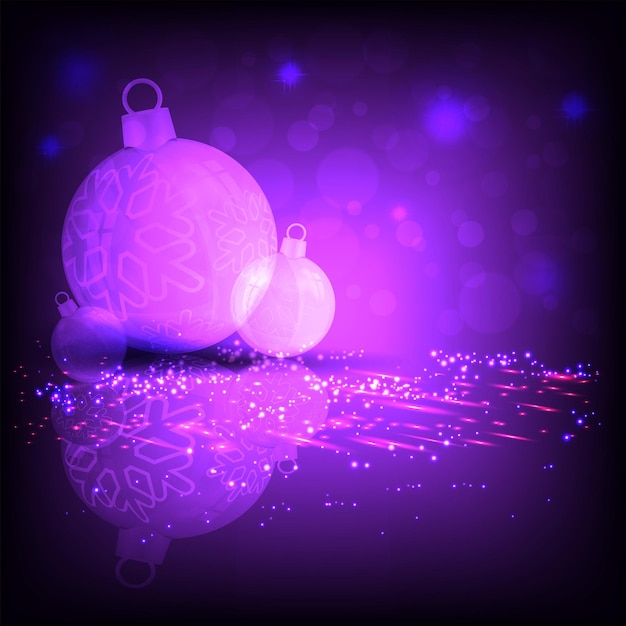 Christmas dark composition of violet shade with silhouettes of christmas balls with reflection